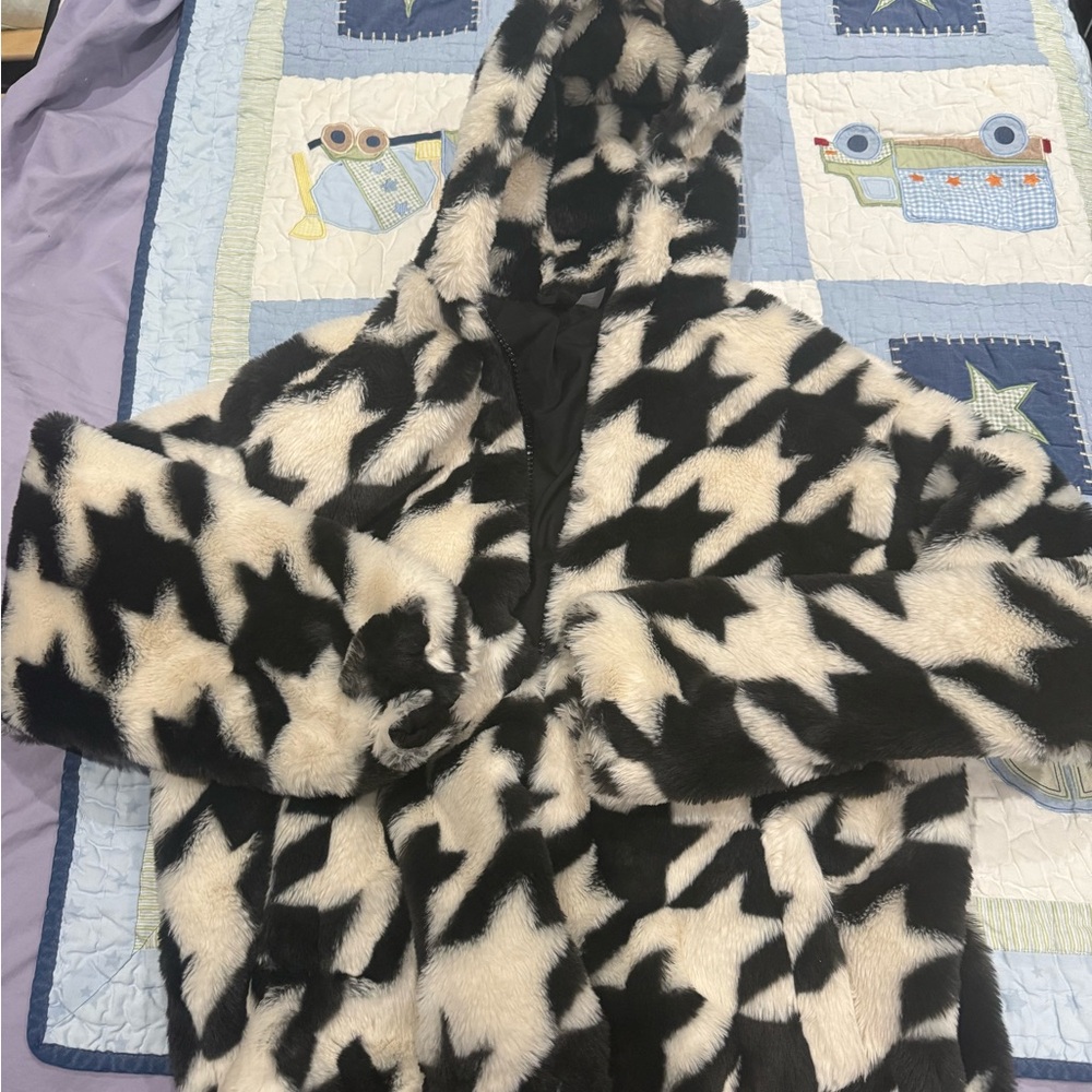 Divided Black and White Faux Fur Coat